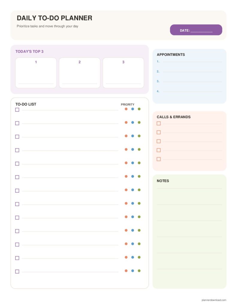 Daily To-Do Planner printable template preview